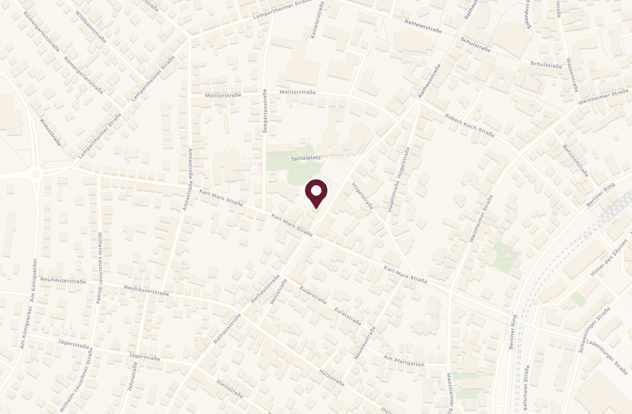 Karte mit dem Standort der Praxis Raum für Sprache und Entwicklung, Rathausstraße 67, 68519 Viernheim